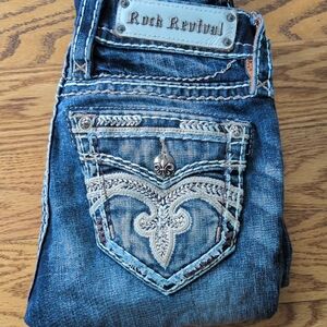 Rock Revival Blue Women's Jeans with Embroidered Pockets